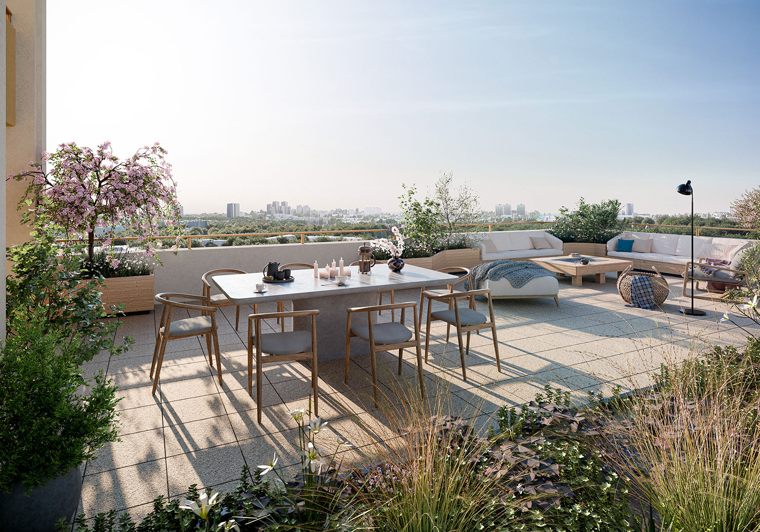 Perspective de la terrasse de la résidence de Villejuif